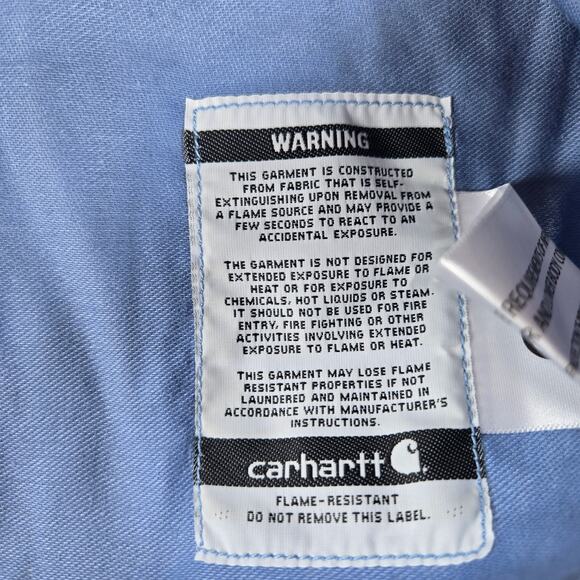 Carhartt Flame Resistant Dry Twill Long Sleeve Blue Work Shirt Men's Size Large - Picture 3 of 6